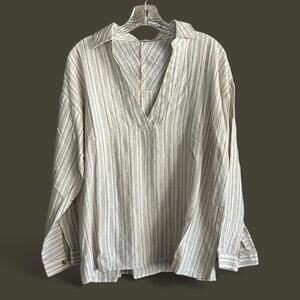 Millibon Women's Stripe Long Sleeve Top Beige Size M Casual Bohemian